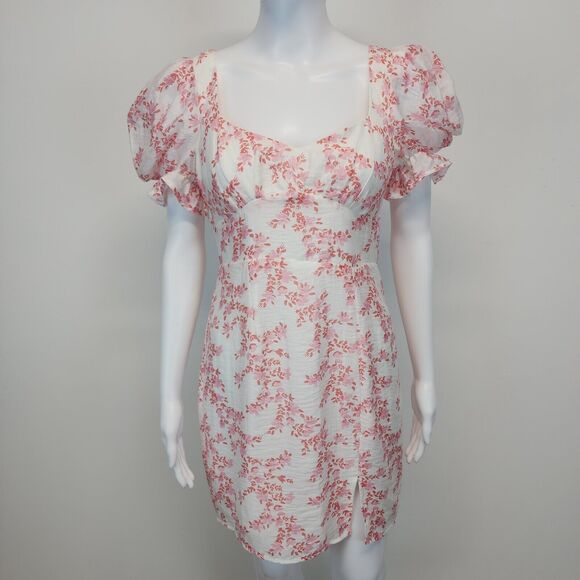 Shareen Collections Floral Puff Sleeve Dress Size 8 Red V-neck Cottage Milkmaid - Picture 1 of 16